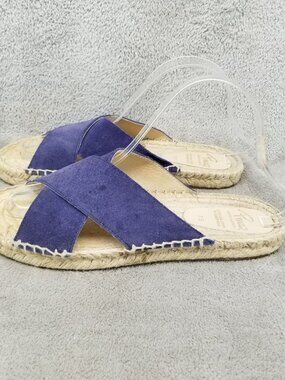 Pinaz Shoes Womens Size 7.5 Blue Leather Slip On Espadrille Sandals *Read*
